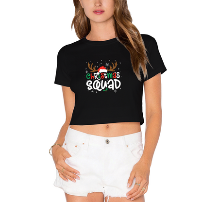 Christmas Squad Reindeer Santa Hat Holiday Crop T?Shirt