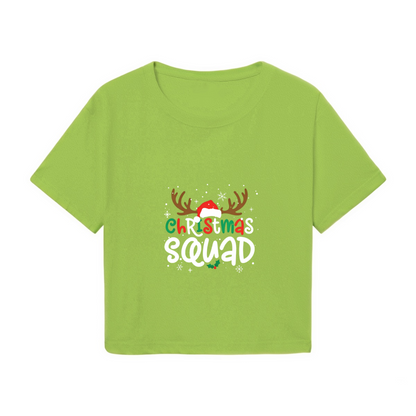 Christmas Squad Reindeer Santa Hat Holiday Crop T?Shirt