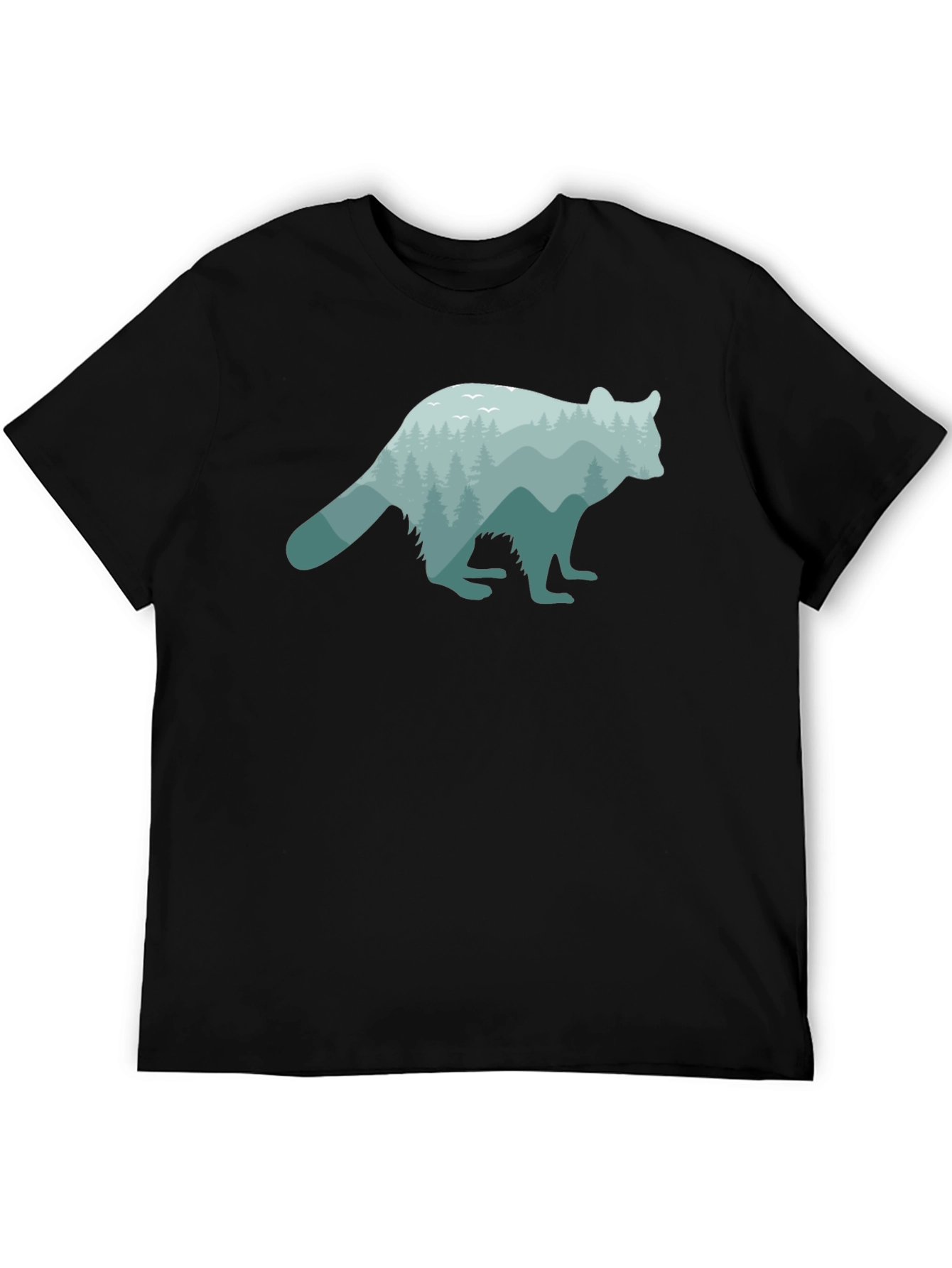 Nature Raccoon Graphic Tee - Soft Black Cotton T-Shirt