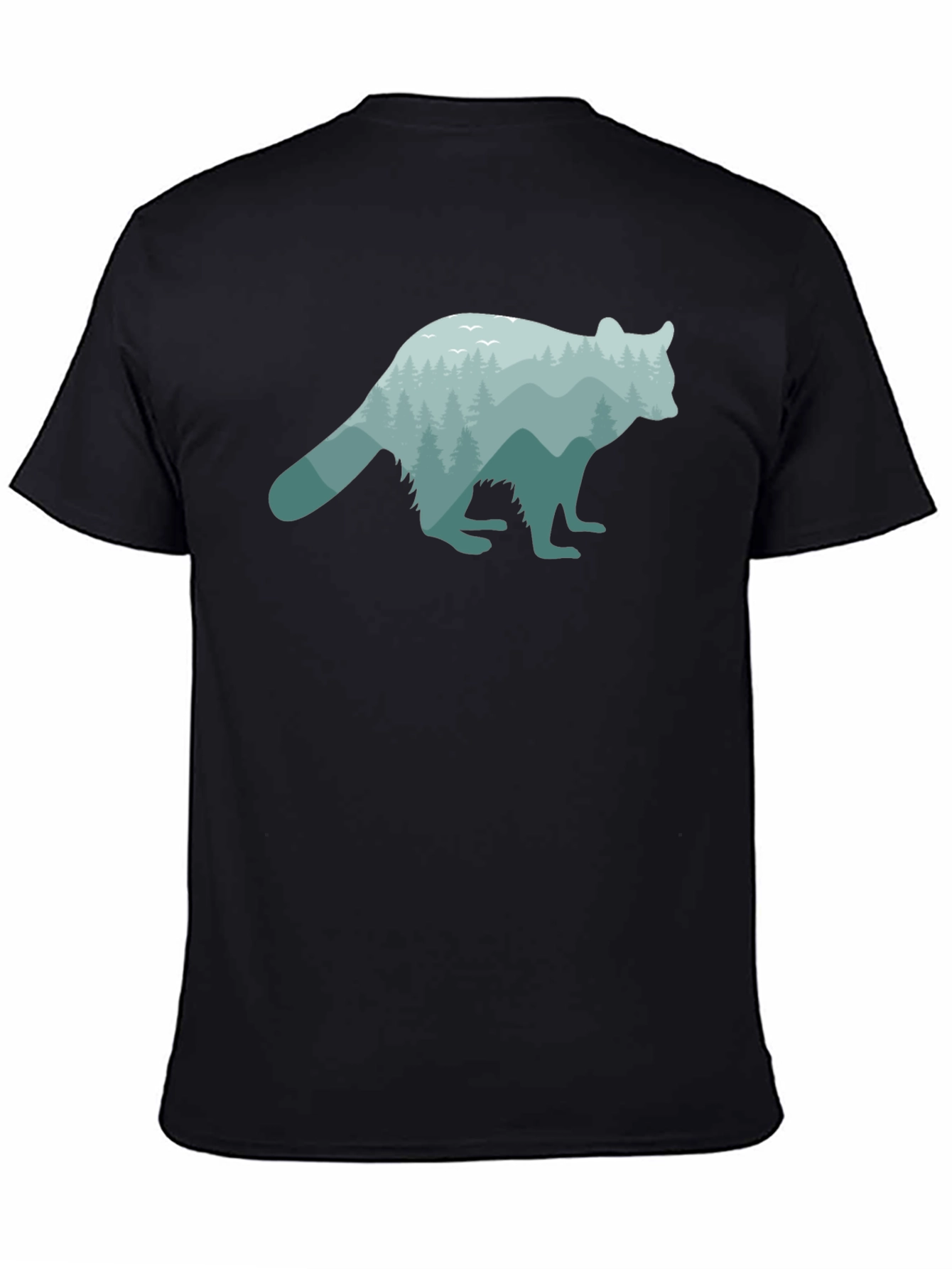 Nature Raccoon Graphic Tee - Soft Black Cotton T-Shirt