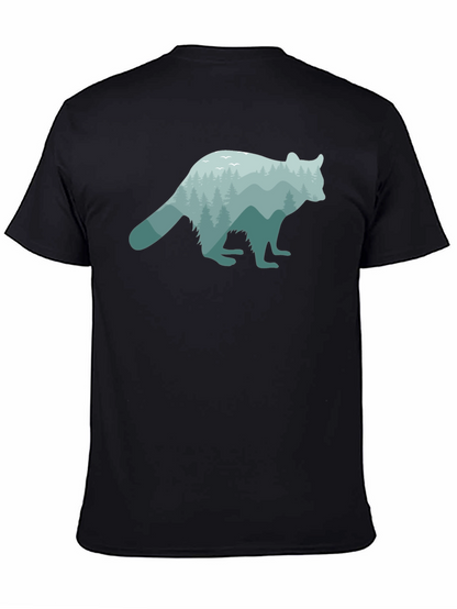 Nature Raccoon Graphic Tee - Soft Black Cotton T-Shirt
