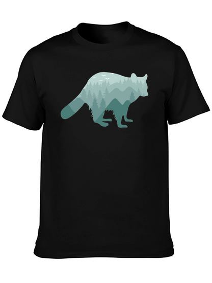 Nature Raccoon Graphic Tee - Soft Black Cotton T-Shirt