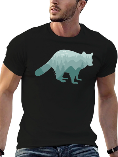 Nature Raccoon Graphic Tee - Soft Black Cotton T-Shirt