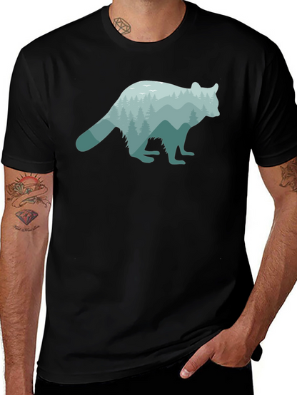 Nature Raccoon Graphic Tee - Soft Black Cotton T-Shirt