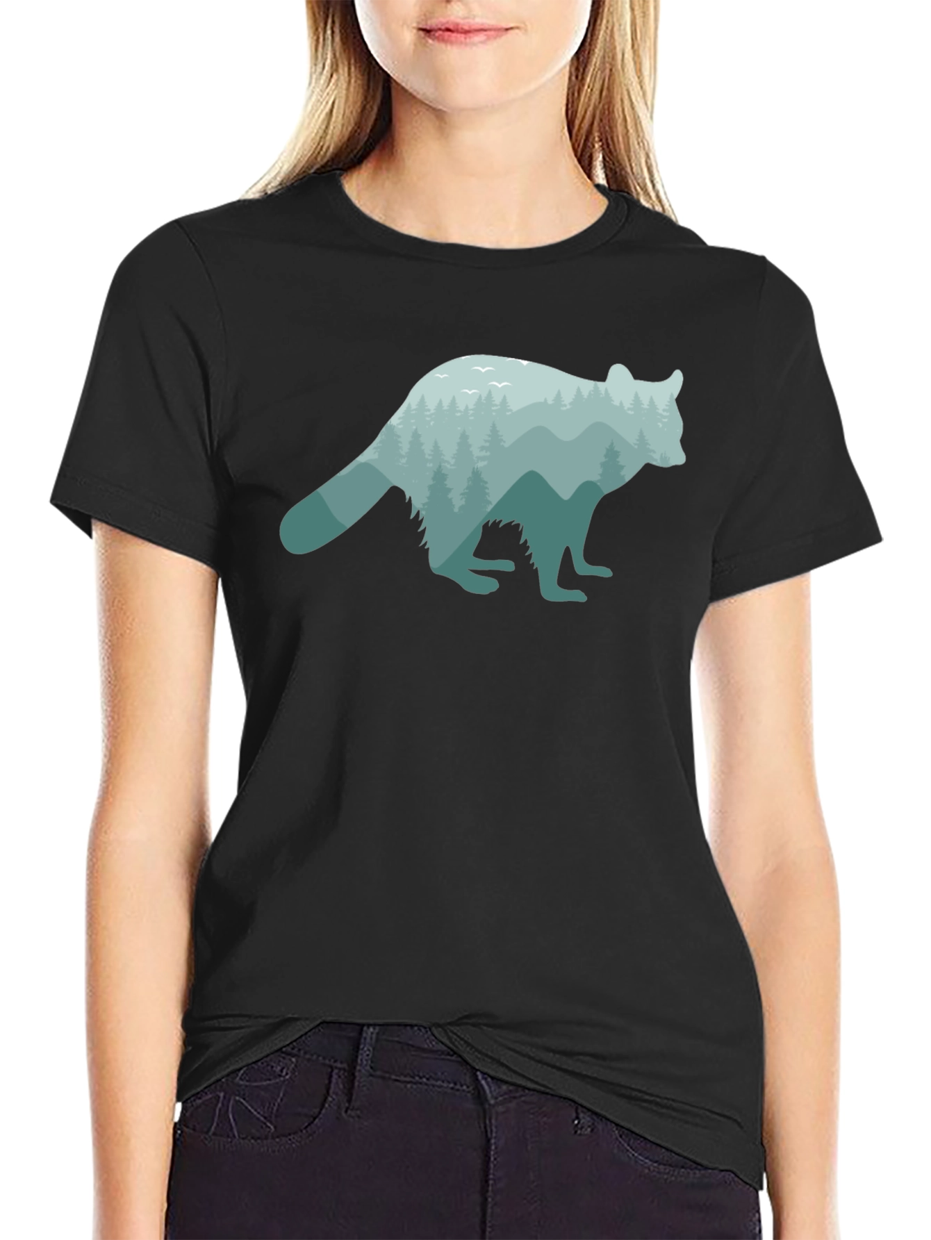 Nature Raccoon Graphic Tee - Soft Black Cotton T-Shirt