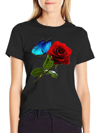 Rose & Butterfly Graphic T-Shirt
