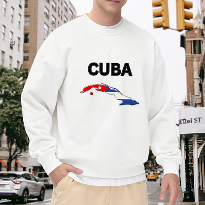 Cuba Map Flag Crewneck Sweatshirt - Cuban Heritage Travel Pride Pullover