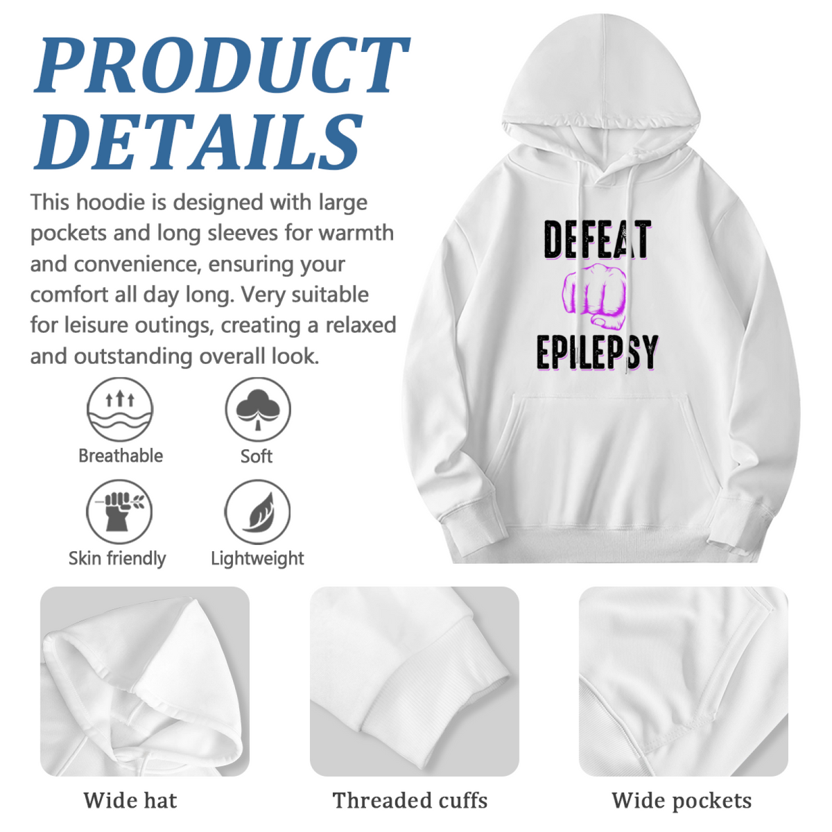 Defeat Epilepsy Awareness Hoodie Purple Fist