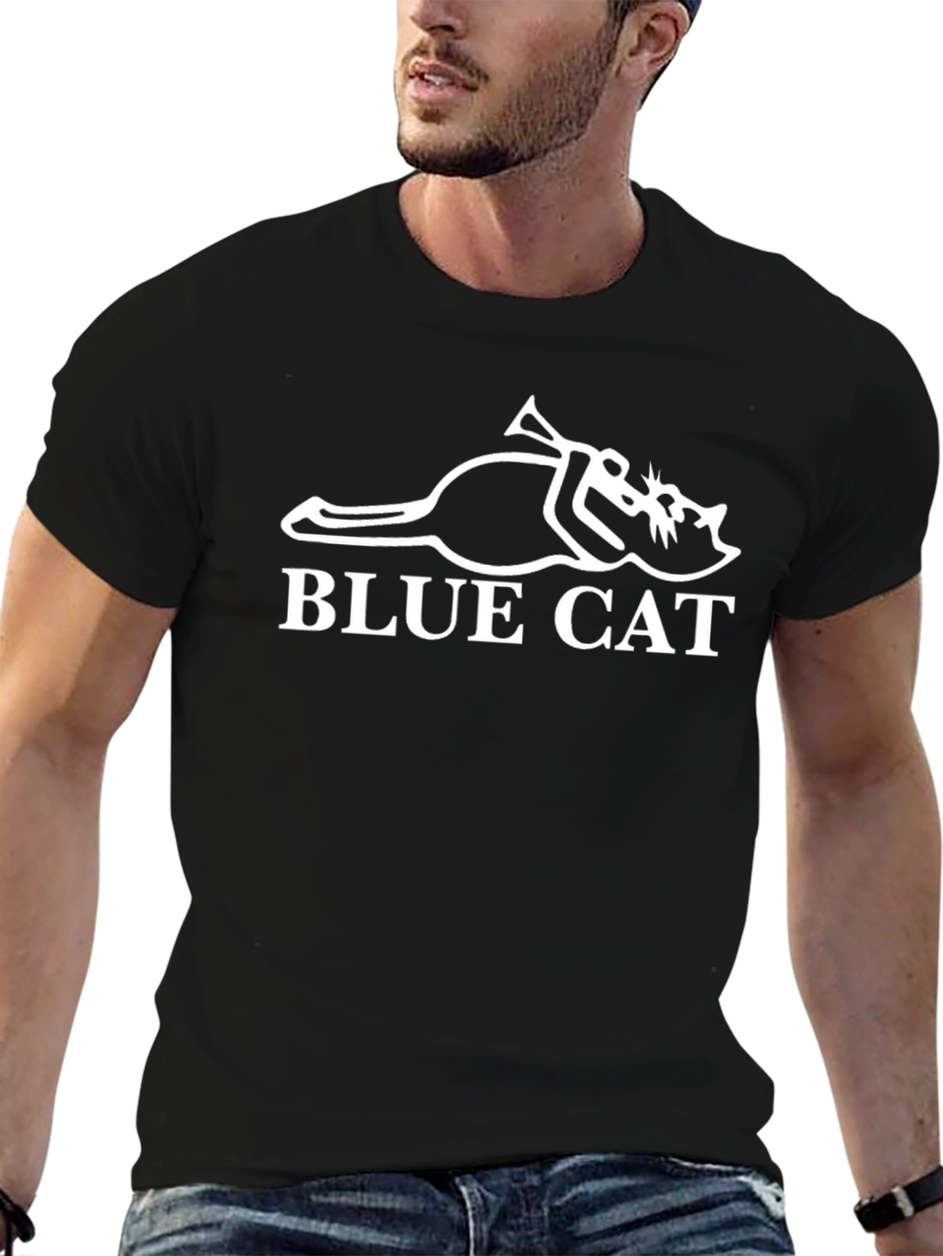 Blue Cat Trumpet T-Shirt - Novelty Music Tee