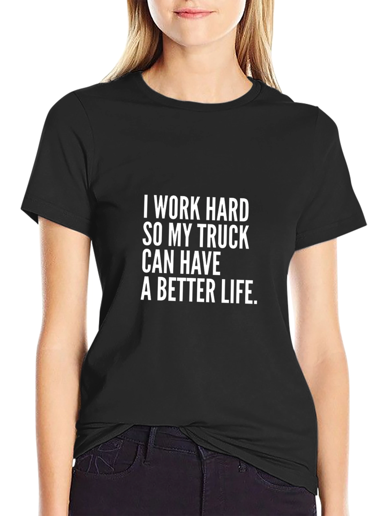 I Work Hard Trucker Tee - Black Cotton