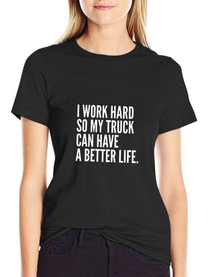 I Work Hard Trucker Tee - Black Cotton