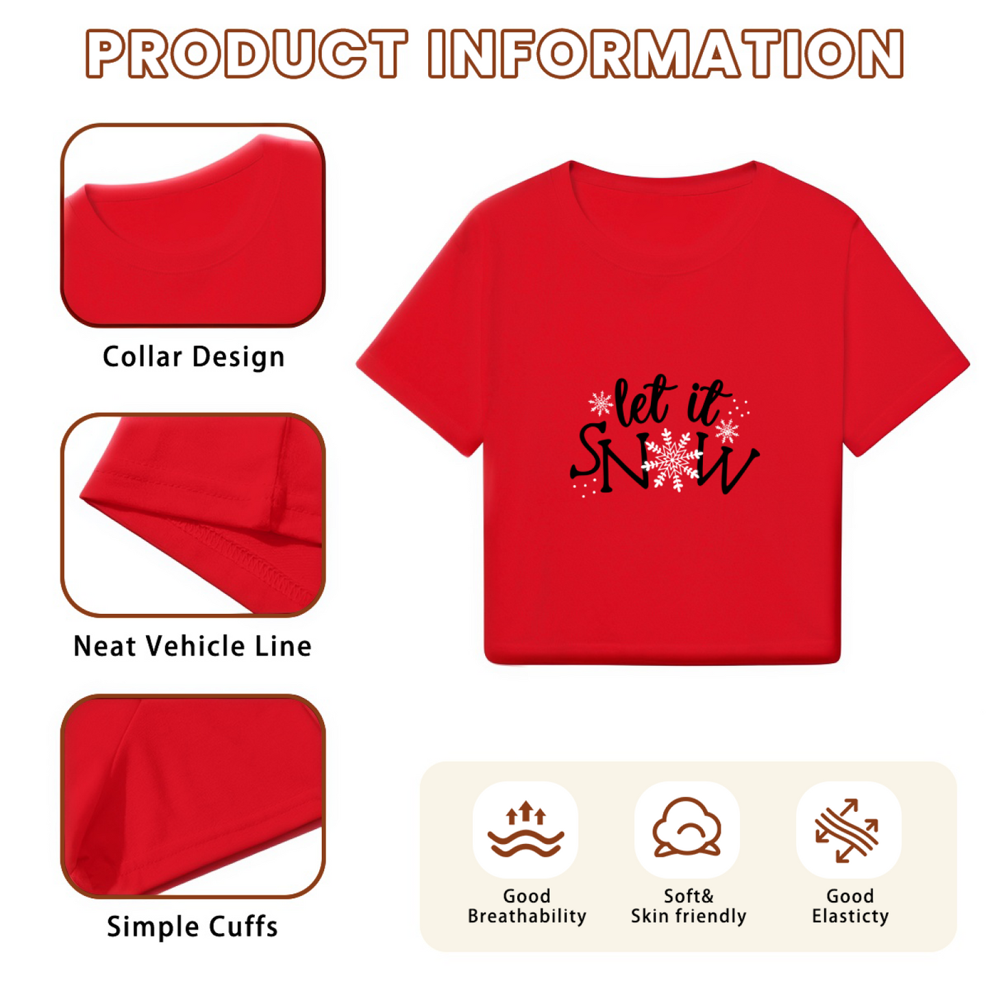 Let It Snow Bold Black Font Christmas Red Crop Top