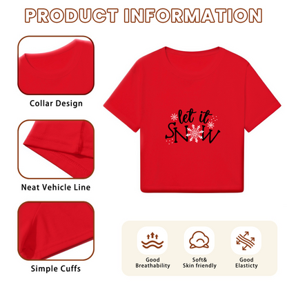 Let It Snow Bold Black Font Christmas Red Crop Top