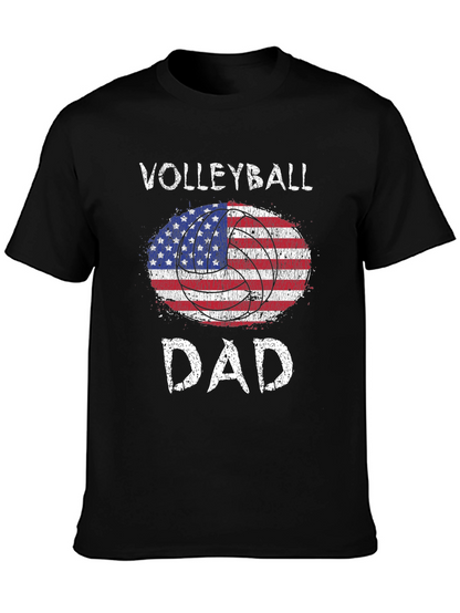 Volleyball Dad USA Flag Graphic T-Shirt