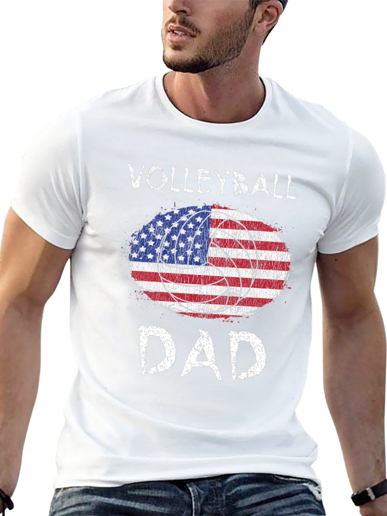 Volleyball Dad USA Flag Graphic T-Shirt