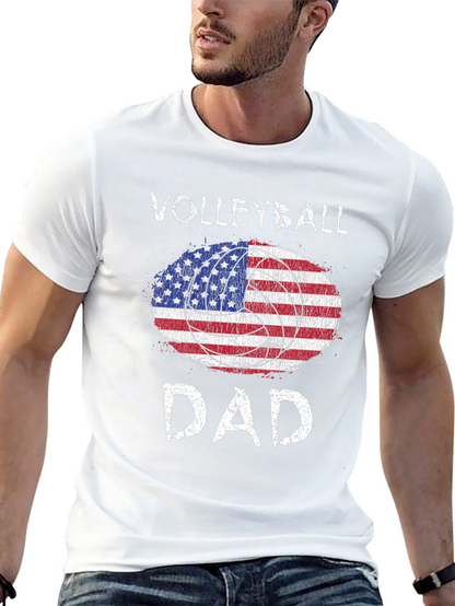 Volleyball Dad USA Flag Graphic T-Shirt