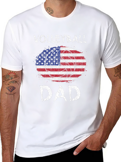 Volleyball Dad USA Flag Graphic T-Shirt
