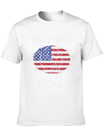 Volleyball Dad USA Flag Graphic T-Shirt