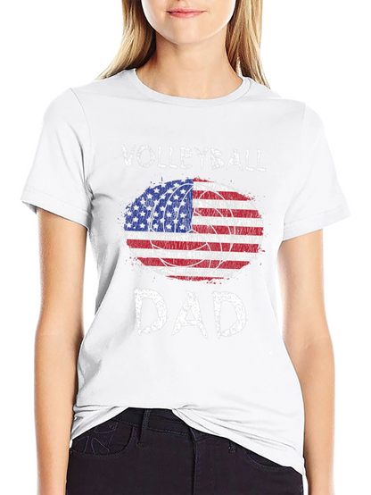 Volleyball Dad USA Flag Graphic T-Shirt