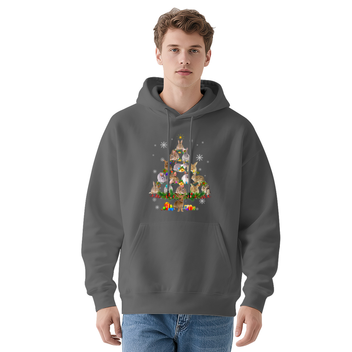 Stylish Pullover Hoodie - Christmas Bunny Tree