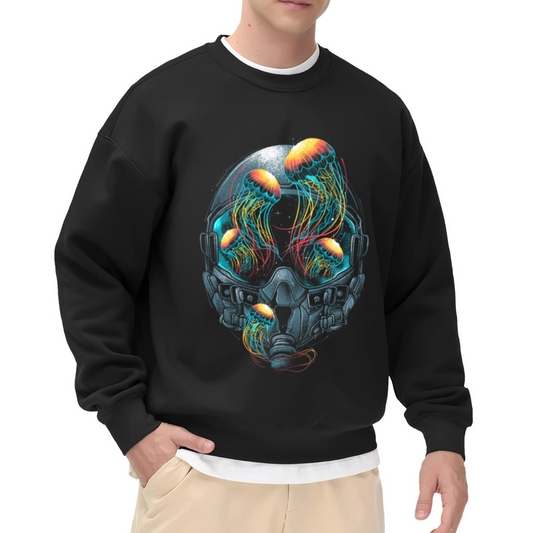 Astronaut Jellyfish Neon Crewneck Sweatshirt - Space Ocean Sci-Fi Art Pullover