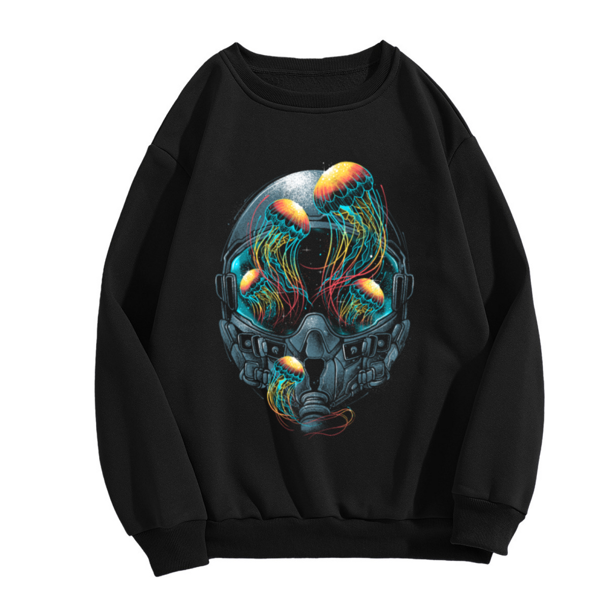 Astronaut Jellyfish Neon Crewneck Sweatshirt - Space Ocean Sci-Fi Art Pullover