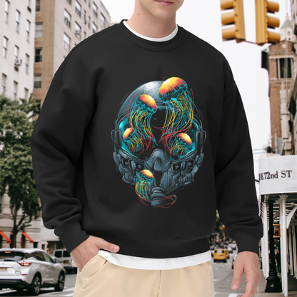 Astronaut Jellyfish Neon Crewneck Sweatshirt - Space Ocean Sci-Fi Art Pullover