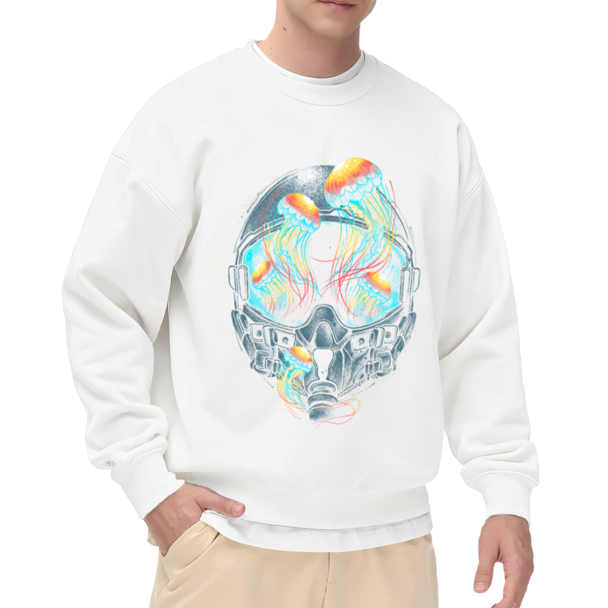 Astronaut Jellyfish Neon Crewneck Sweatshirt - Space Ocean Sci-Fi Art Pullover