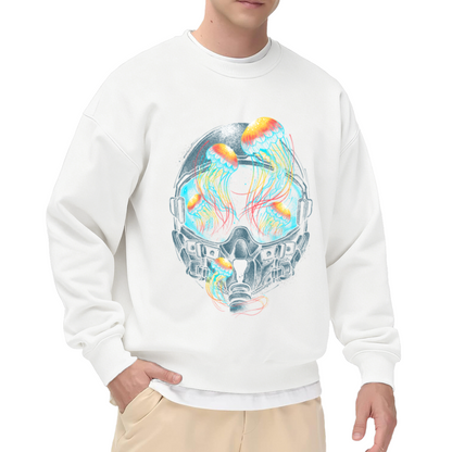 Astronaut Jellyfish Neon Crewneck Sweatshirt - Space Ocean Sci-Fi Art Pullover