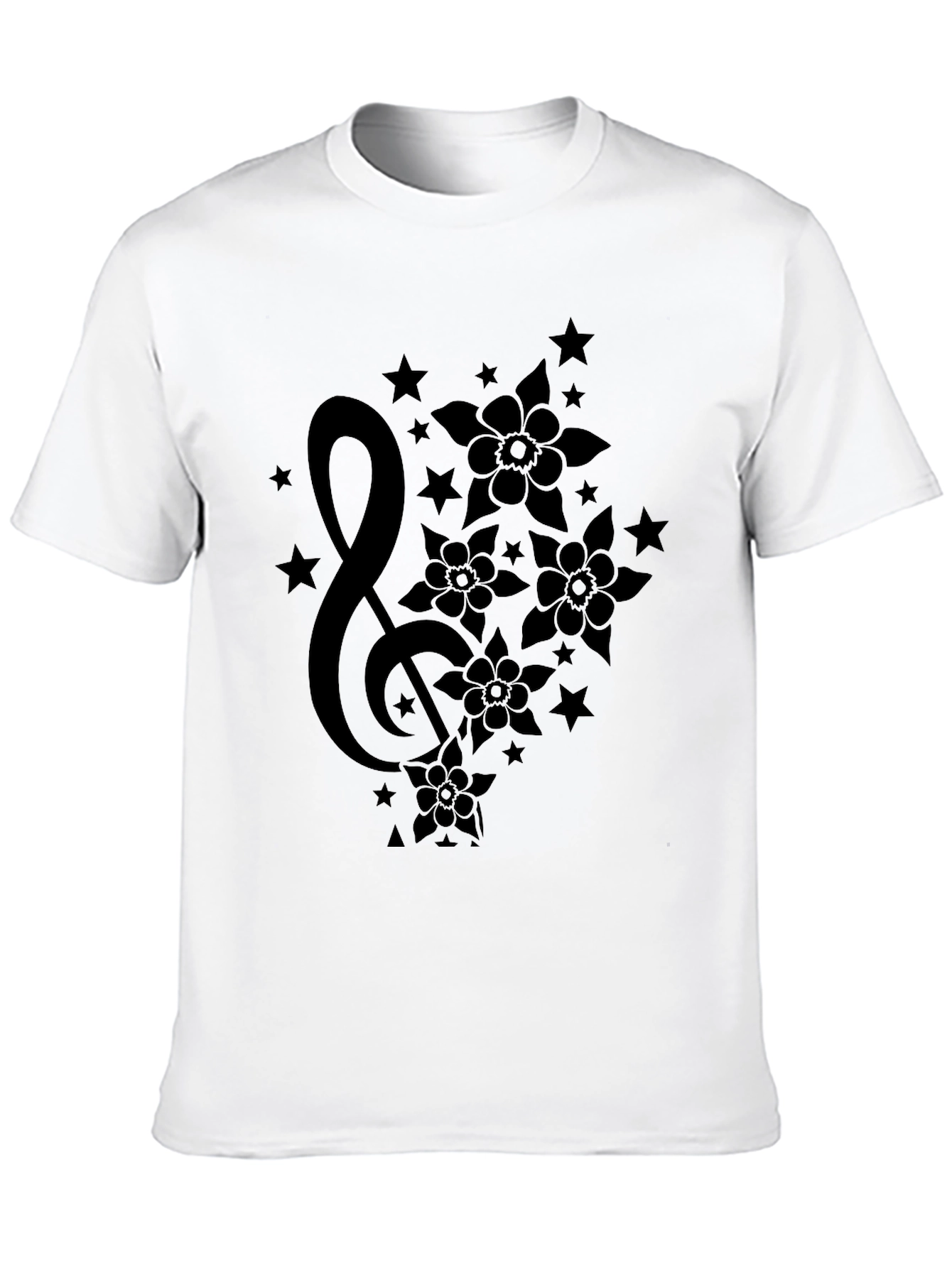 Floral Music T-Shirt - Stylish Black Graphic Tee