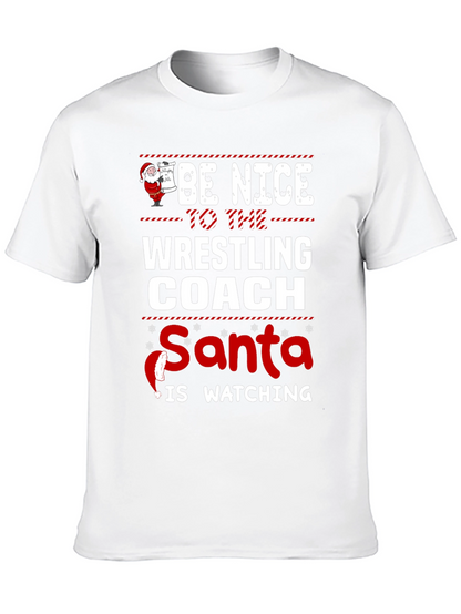 Funny Wrestling Coach Christmas Santa Watching T-Shirt