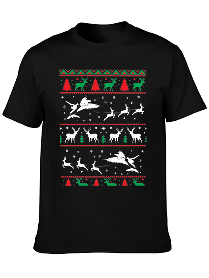 Festive Christmas Airplane & Reindeer Novelty T-Shirt