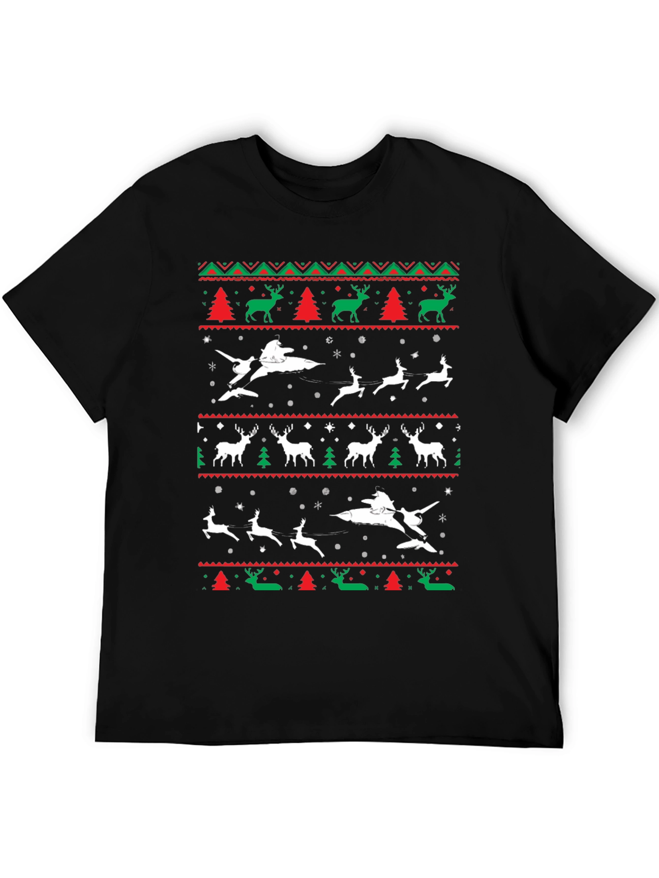 Festive Christmas Airplane & Reindeer Novelty T-Shirt