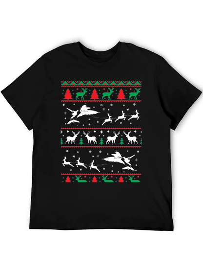 Festive Christmas Airplane & Reindeer Novelty T-Shirt