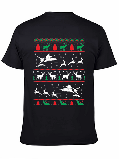 Festive Christmas Airplane & Reindeer Novelty T-Shirt