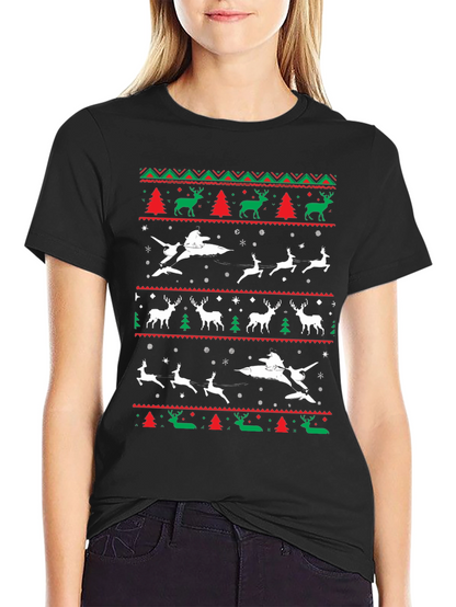 Festive Christmas Airplane & Reindeer Novelty T-Shirt