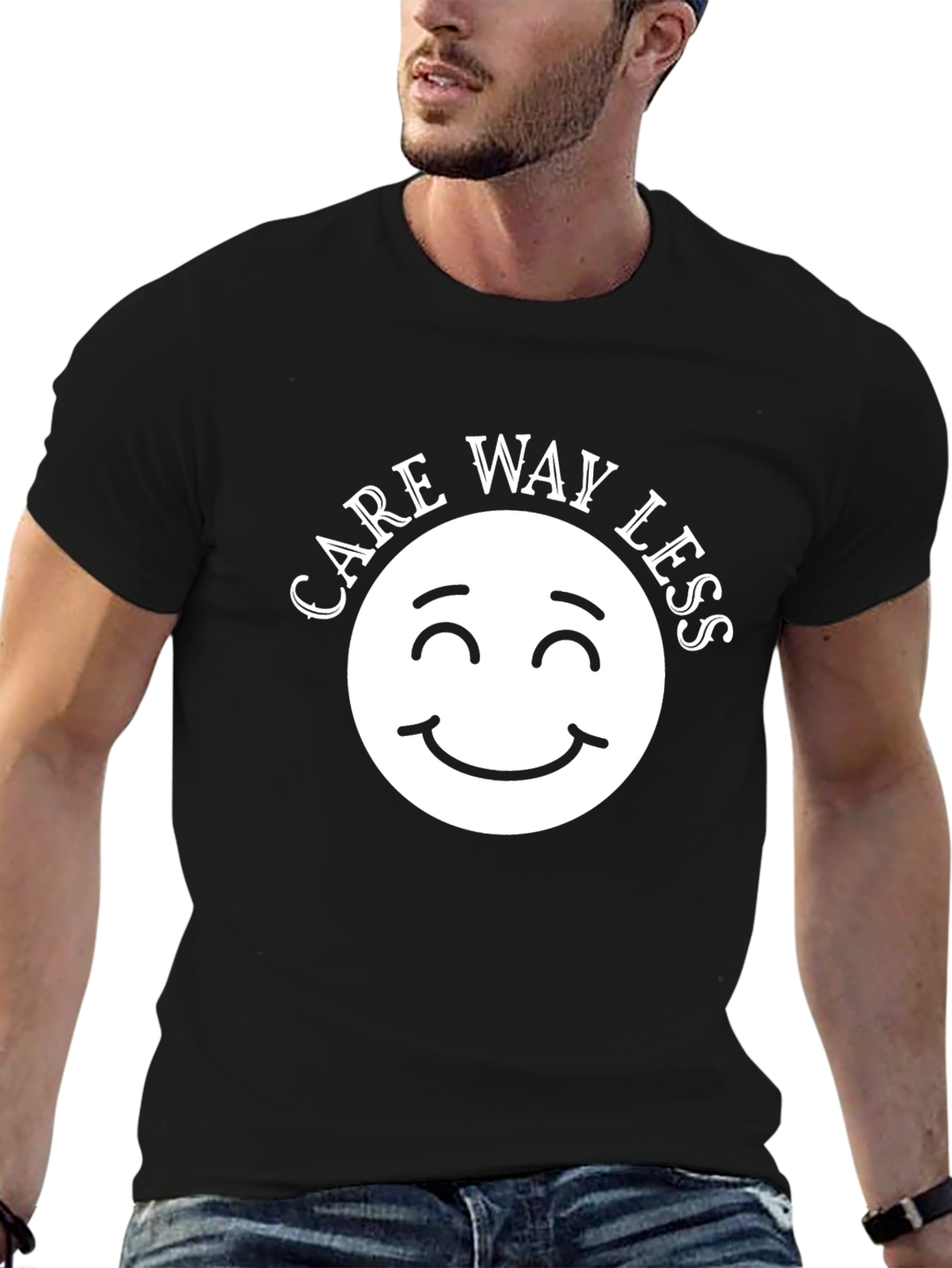 Care Way Less Graphic T-Shirt - Black Crew Neck
