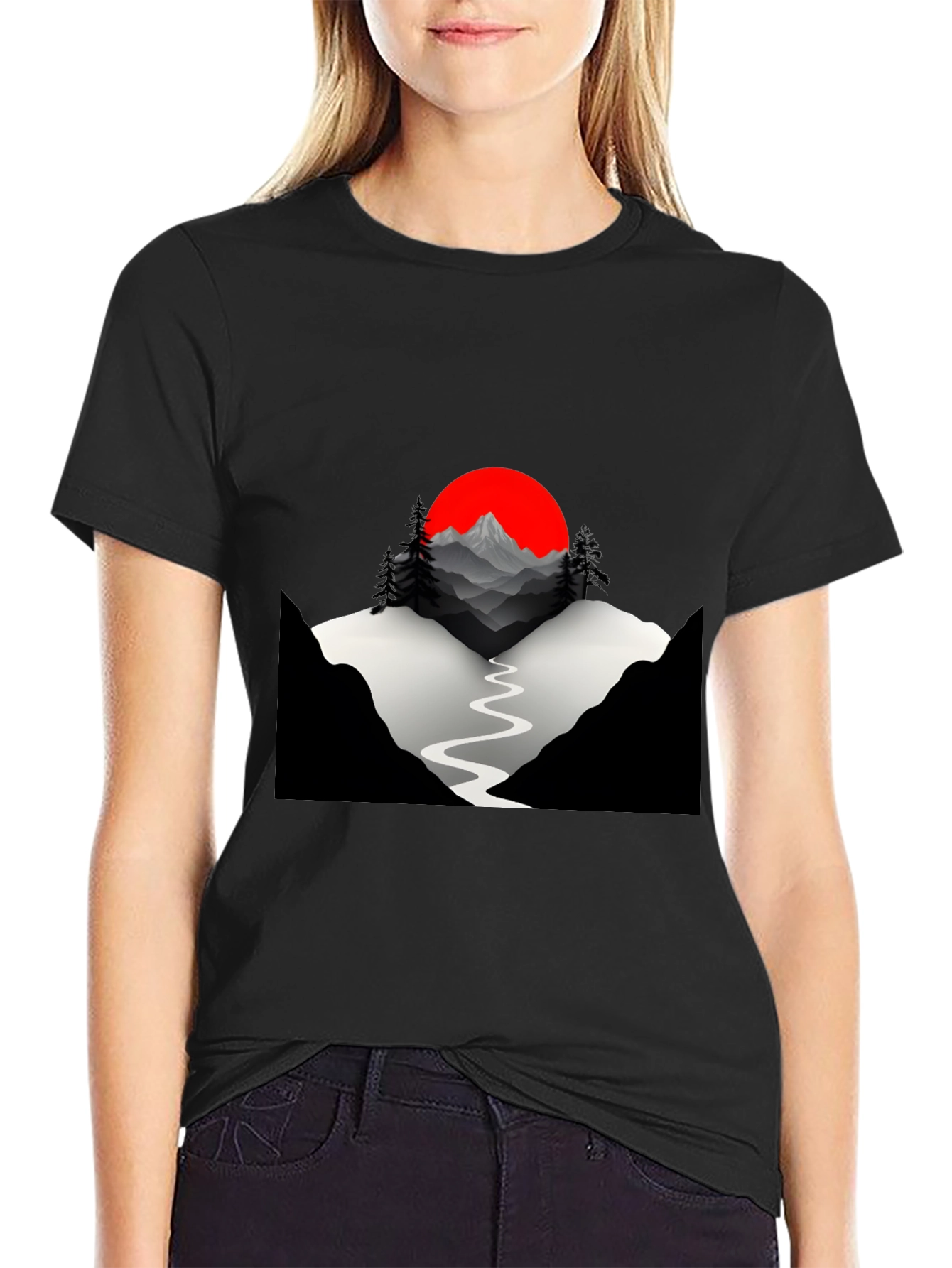 Mountains & Sun Graphic Tee - Black