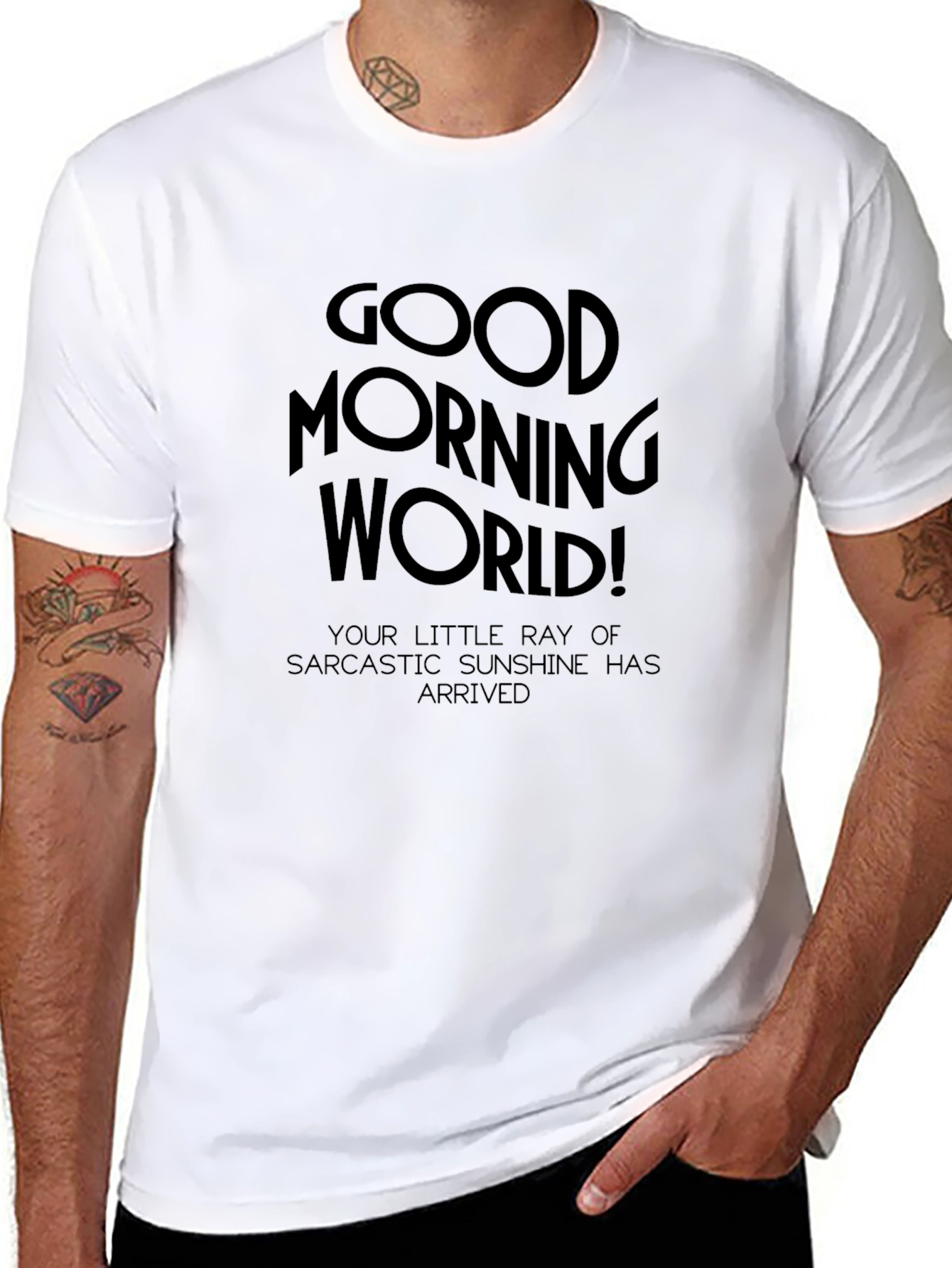 Good Morning World Sarcastic Sunshine Black T-Shirt