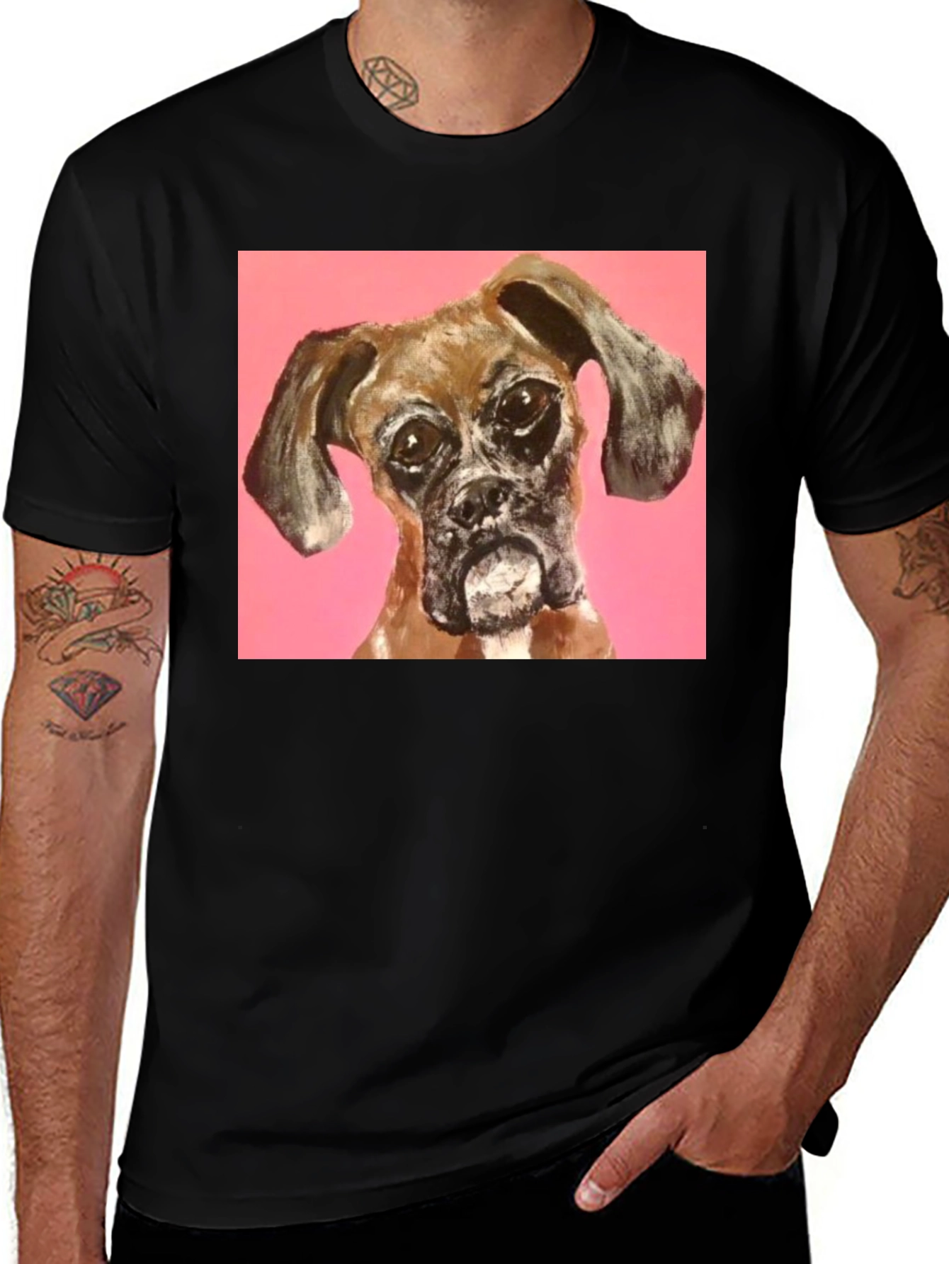 Boxer Dog Graphic Black T-Shirt