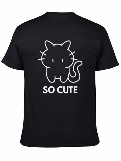So Cute Cat Graphic Tee - Black Cotton T-Shirt