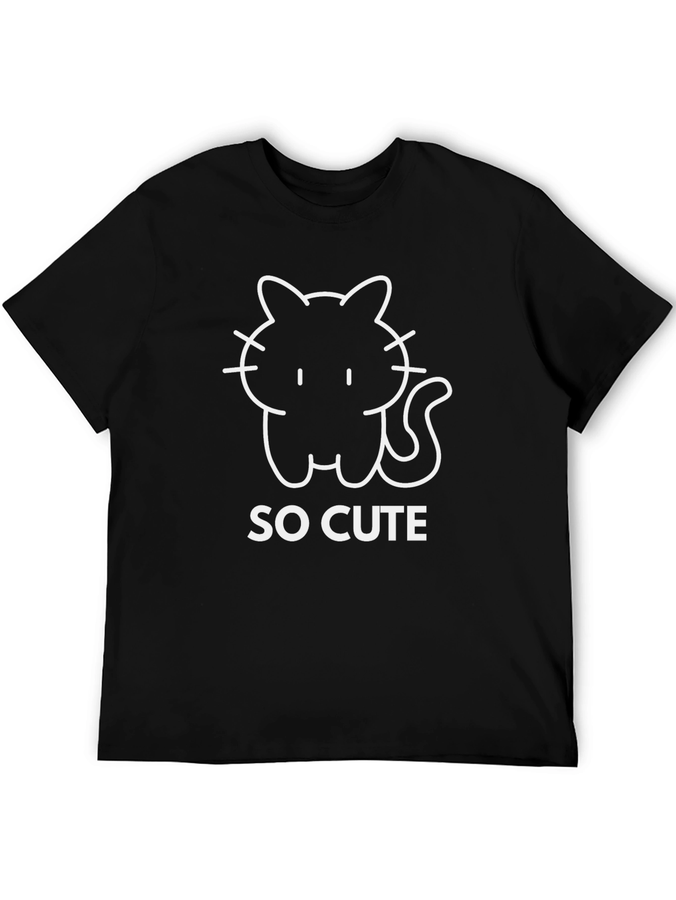 So Cute Cat Graphic Tee - Black Cotton T-Shirt