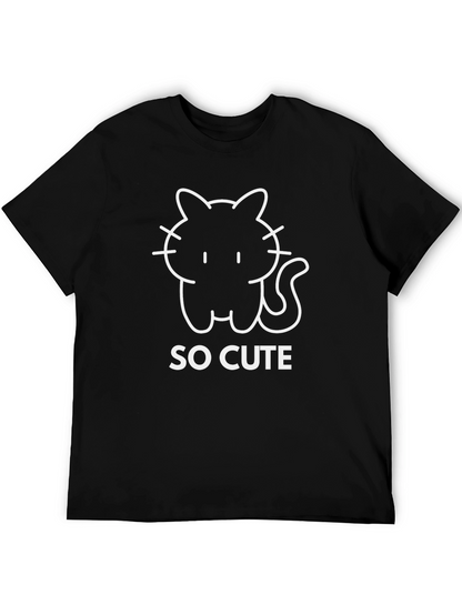 So Cute Cat Graphic Tee - Black Cotton T-Shirt