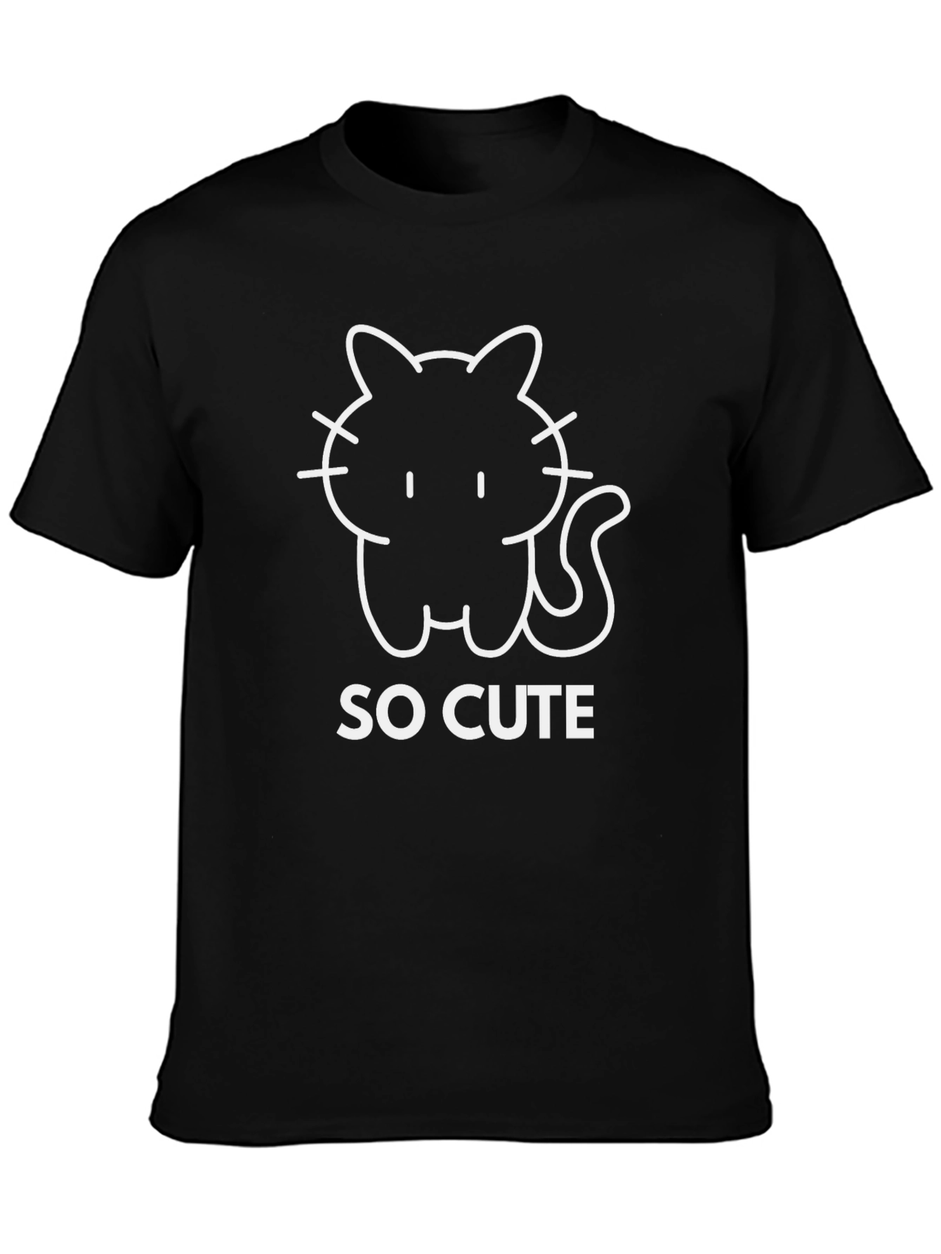 So Cute Cat Graphic Tee - Black Cotton T-Shirt