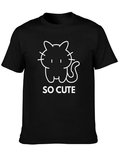 So Cute Cat Graphic Tee - Black Cotton T-Shirt