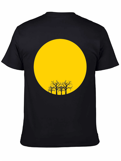 Black T-Shirt with Yellow Moon and Silhouetted Trees