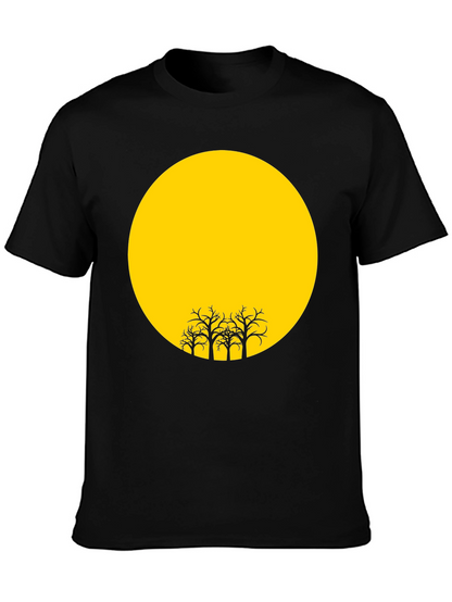 Black T-Shirt with Yellow Moon and Silhouetted Trees