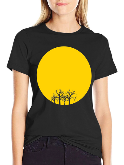 Black T-Shirt with Yellow Moon and Silhouetted Trees