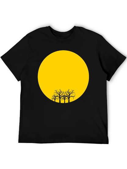 Black T-Shirt with Yellow Moon and Silhouetted Trees