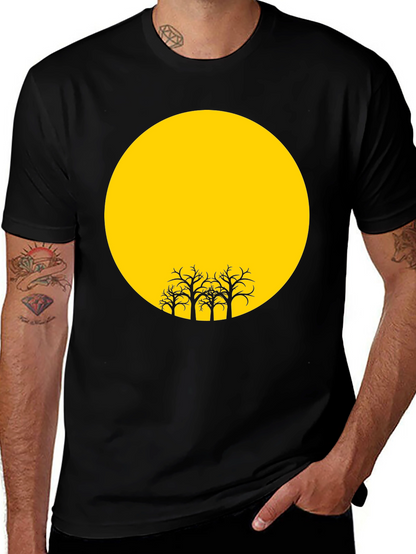 Black T-Shirt with Yellow Moon and Silhouetted Trees